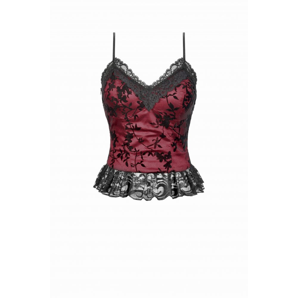 Dark in Love Women's Gothic Camisole Top Althea Lace-Trimmed Velvet - QHA UK