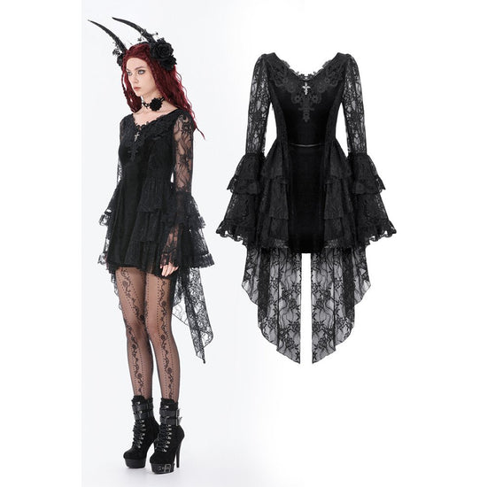 Dark in Love Gothic Dress Anastasia Velvet and Lace Embroidered - QHA UK