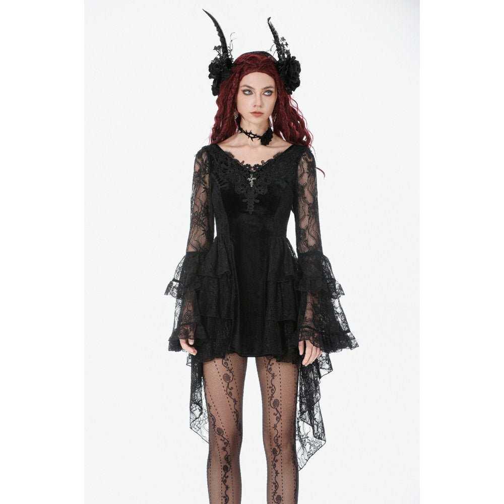 Dark in Love Gothic Dress Anastasia Velvet and Lace Embroidered - QHA UK