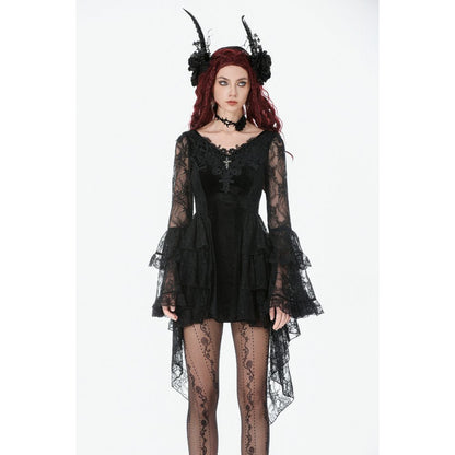 Dark in Love Gothic Dress Anastasia Velvet and Lace Embroidered - QHA UK