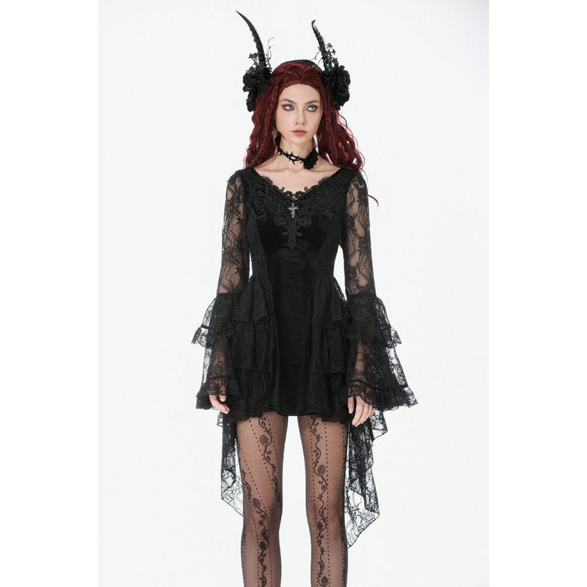 Dark in Love Gothic Dress Anastasia Velvet and Lace Embroidered - QHA UK