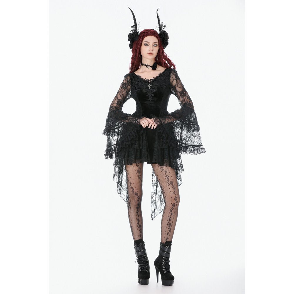 Dark in Love Gothic Dress Anastasia Velvet and Lace Embroidered - QHA UK