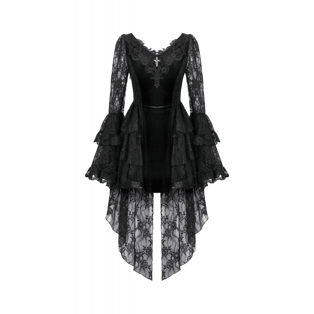 Dark in Love Gothic Dress Anastasia Velvet and Lace Embroidered - QHA UK