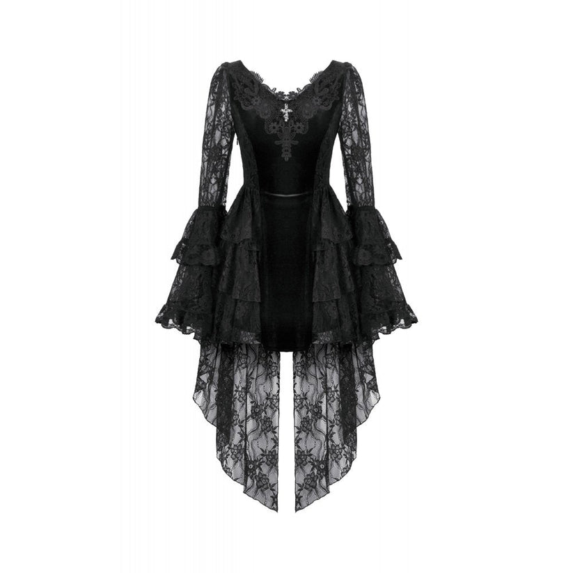Dark in Love Gothic Dress Anastasia Velvet and Lace Embroidered - QHA UK
