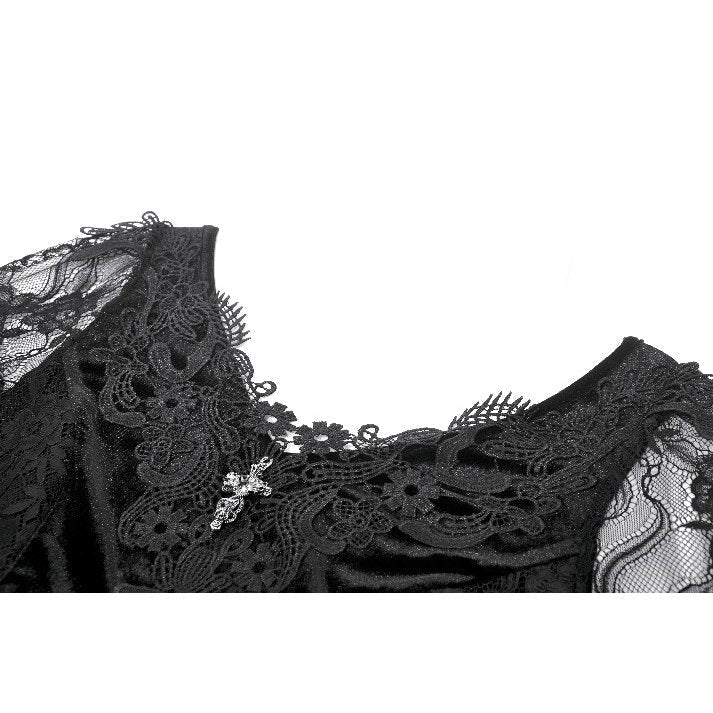 Dark in Love Gothic Dress Anastasia Velvet and Lace Embroidered - QHA UK