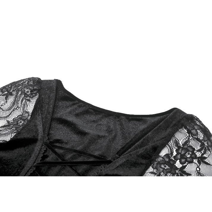 Dark in Love Gothic Dress Anastasia Velvet and Lace Embroidered - QHA UK