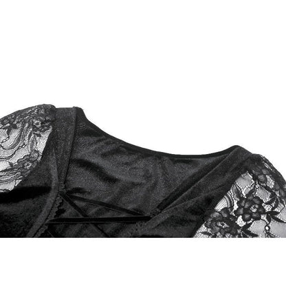 Dark in Love Gothic Dress Anastasia Velvet and Lace Embroidered - QHA UK