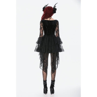 Dark in Love Gothic Dress Anastasia Velvet and Lace Embroidered - QHA UK