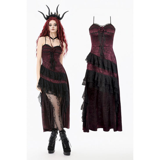 Dark in Love Dress Belladonna Burgundy Brocade and Lace UK 8-18 - QHA UK