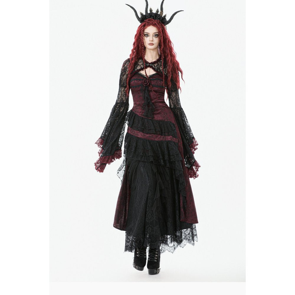 Dark in Love Dress Belladonna Burgundy Brocade and Lace UK 8-18 - QHA UK
