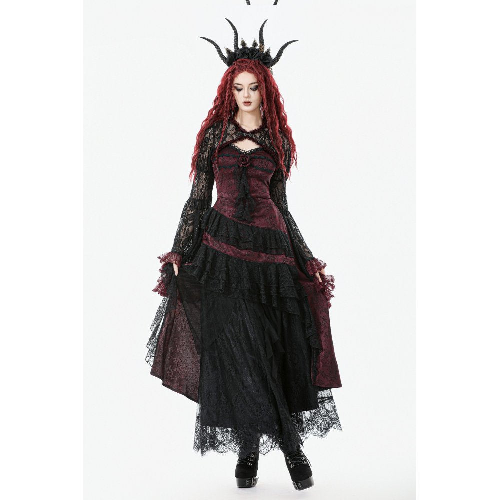 Dark in Love Dress Belladonna Burgundy Brocade and Lace UK 8-18 - QHA UK