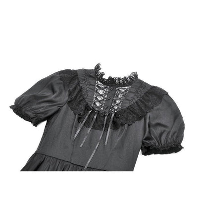 Dark in Love Gothic Dress Belladonna Lace-Up High Collar Puff-Sleeve - Collar Detail - QHA UK