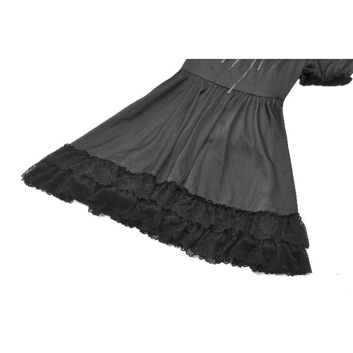 Dark in Love Gothic Dress Belladonna Lace-Up High Collar Puff-Sleeve - Collar Detail - QHA UK