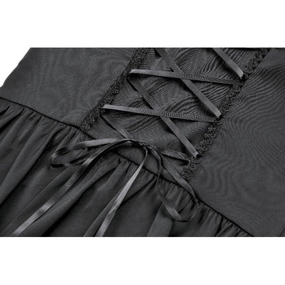 Dark in Love Gothic Dress Belladonna Lace-Up High Collar Puff-Sleeve - Collar Detail - QHA UK