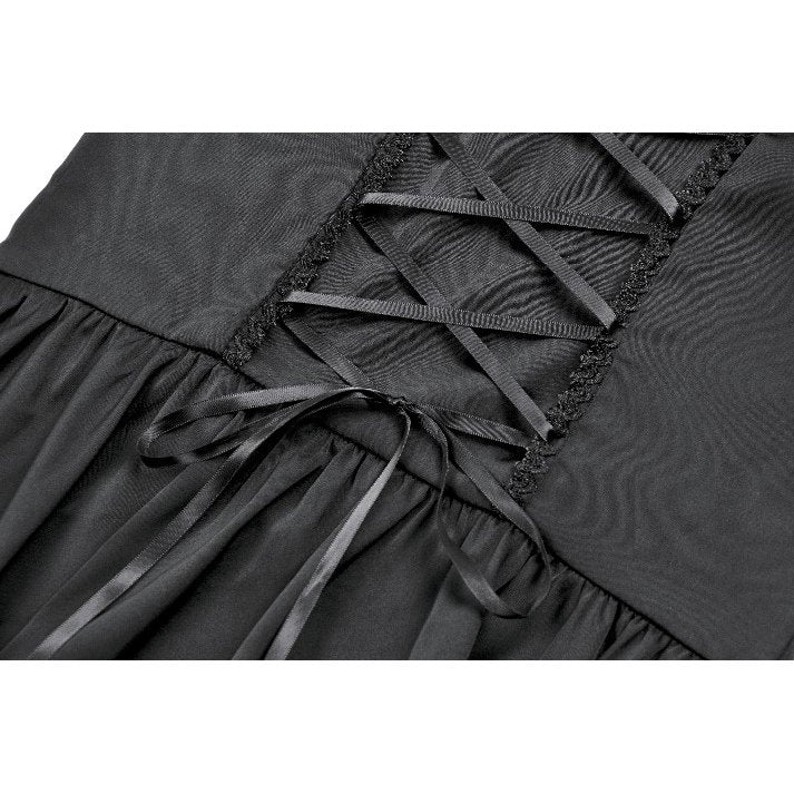 Dark in Love Gothic Dress Belladonna Lace-Up High Collar Puff-Sleeve - Collar Detail - QHA UK