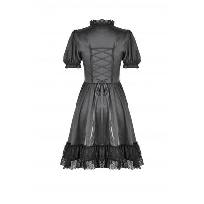Dark in Love Gothic Dress Belladonna Lace-Up High Collar Puff-Sleeve - Collar Detail - QHA UK