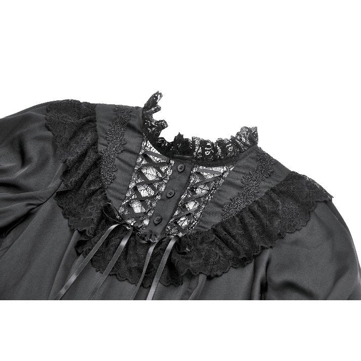 Dark in Love Gothic Dress Belladonna Lace-Up High Collar Puff-Sleeve - Collar Detail - QHA UK