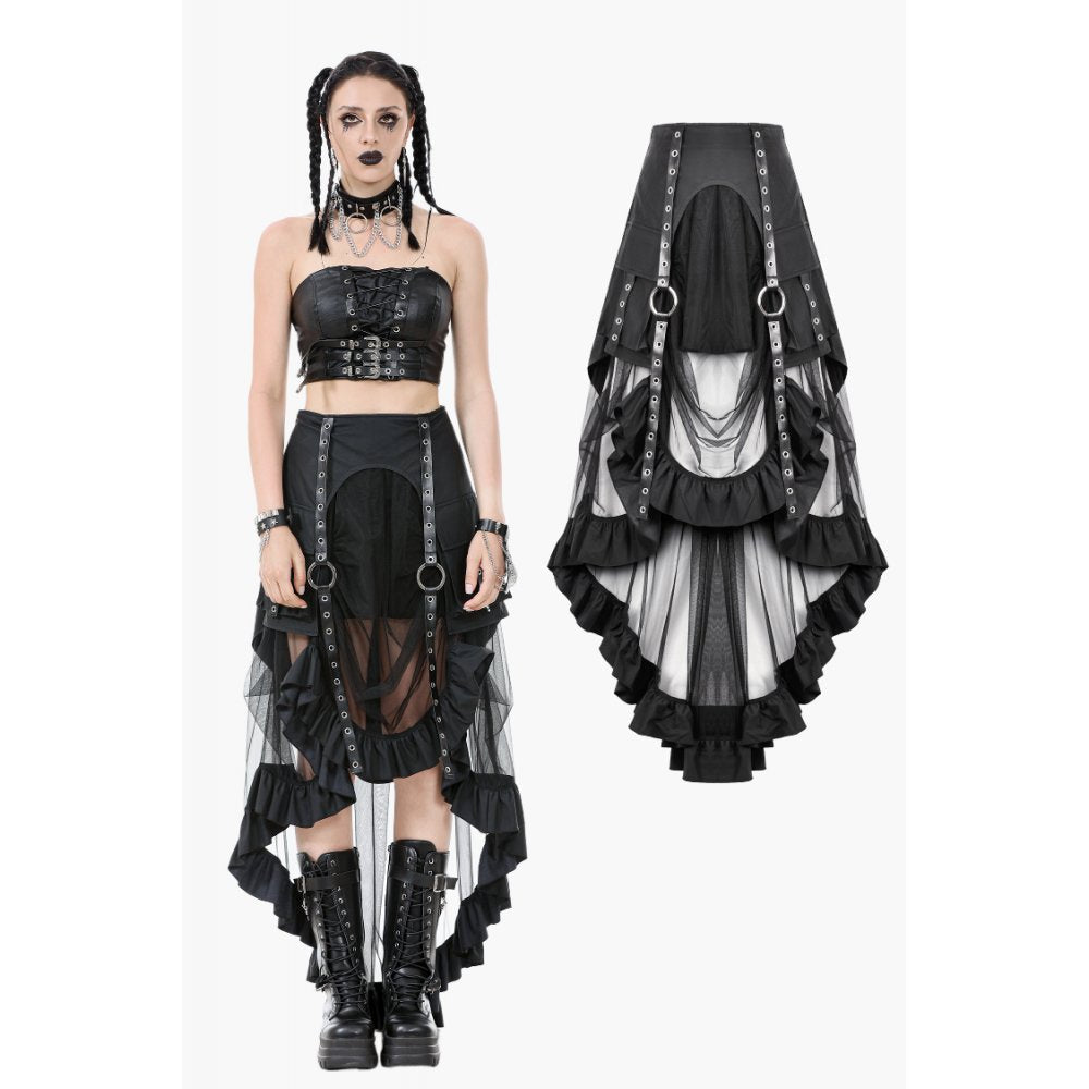 Dark in Love Gothic Skirt Belladonna Mesh Buckled Black UK 8-22 - QHA UK