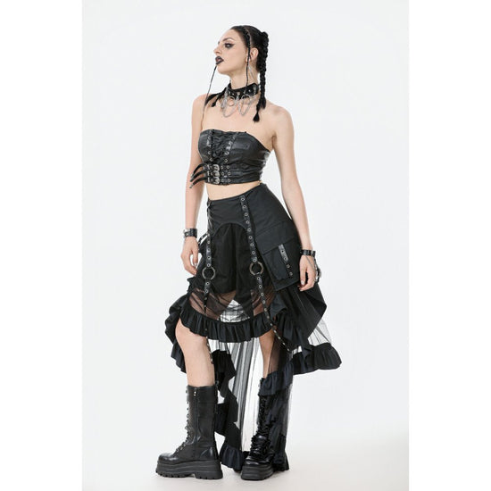Dark in Love Gothic Skirt Belladonna Mesh Buckled Black UK 8-22 - QHA UK