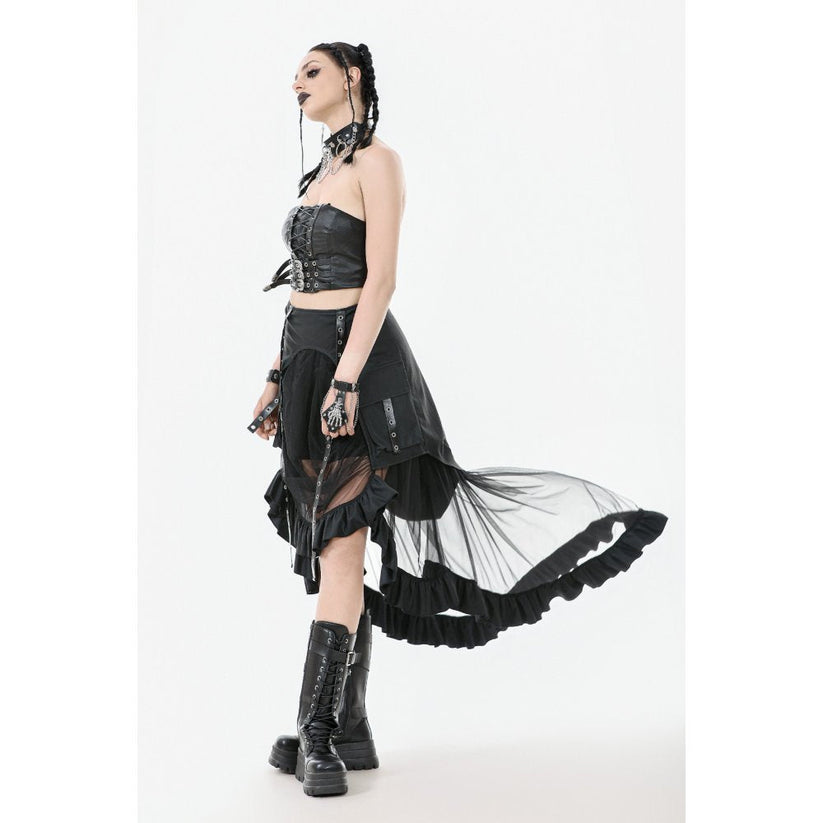 Dark in Love Gothic Skirt Belladonna Mesh Buckled Black UK 8-22 - QHA UK