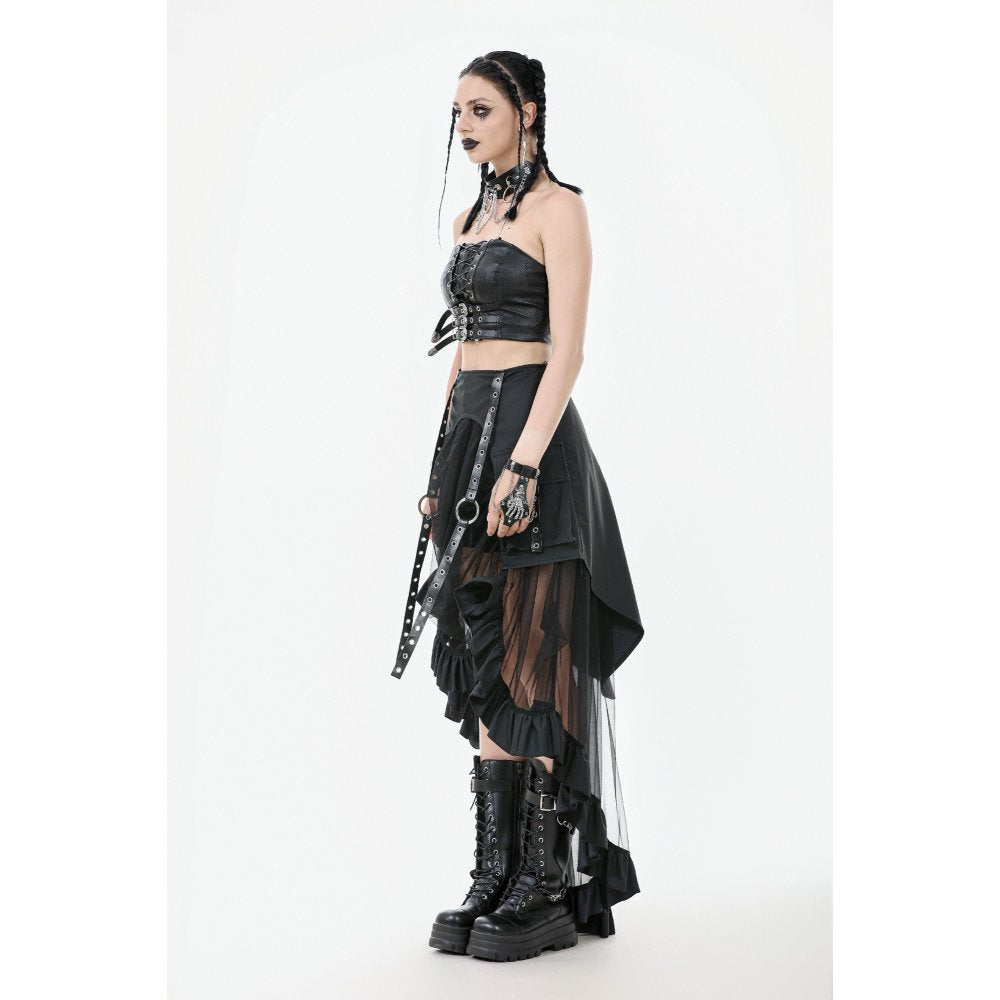 Dark in Love Gothic Skirt Belladonna Mesh Buckled Black UK 8-22 - QHA UK