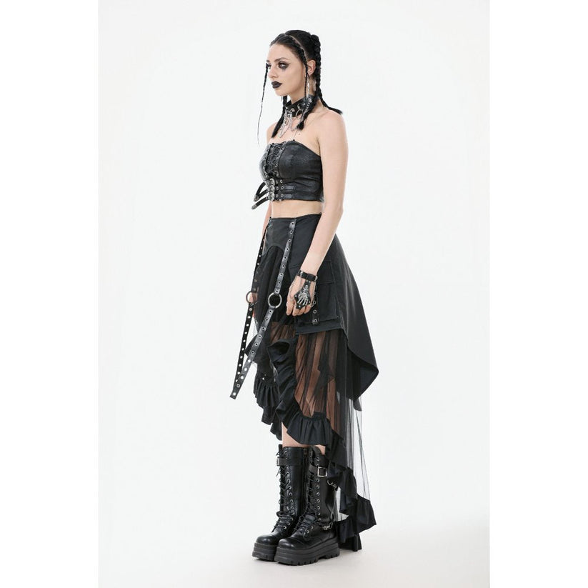 Dark in Love Gothic Skirt Belladonna Mesh Buckled Black UK 8-22 - QHA UK
