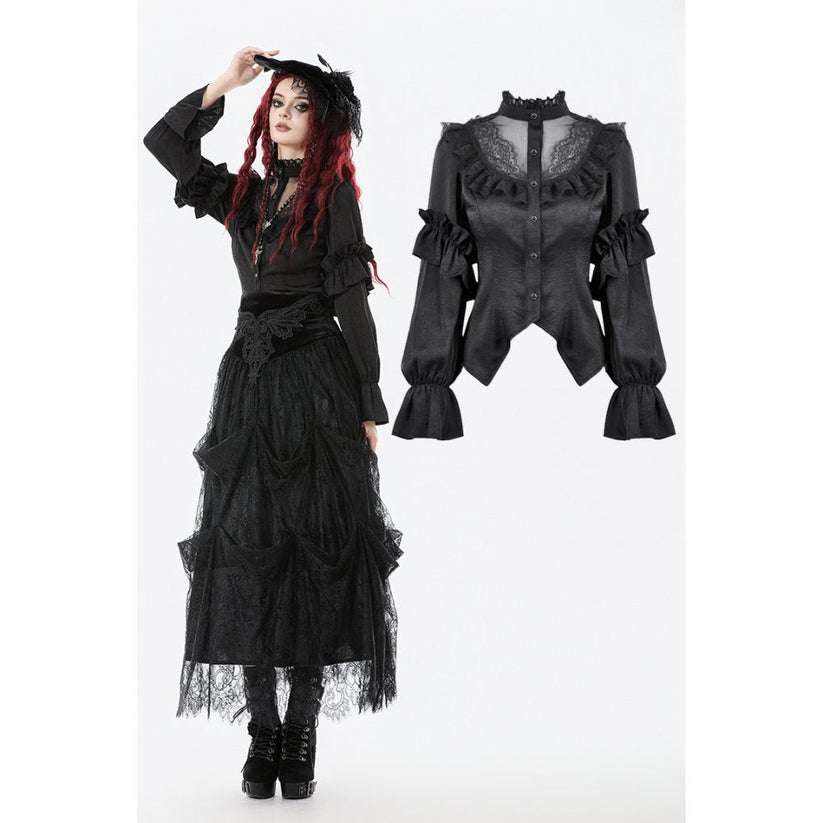Dark in Love Women's Blouse Bellatrix Frill UK 8-22 - QHA UK