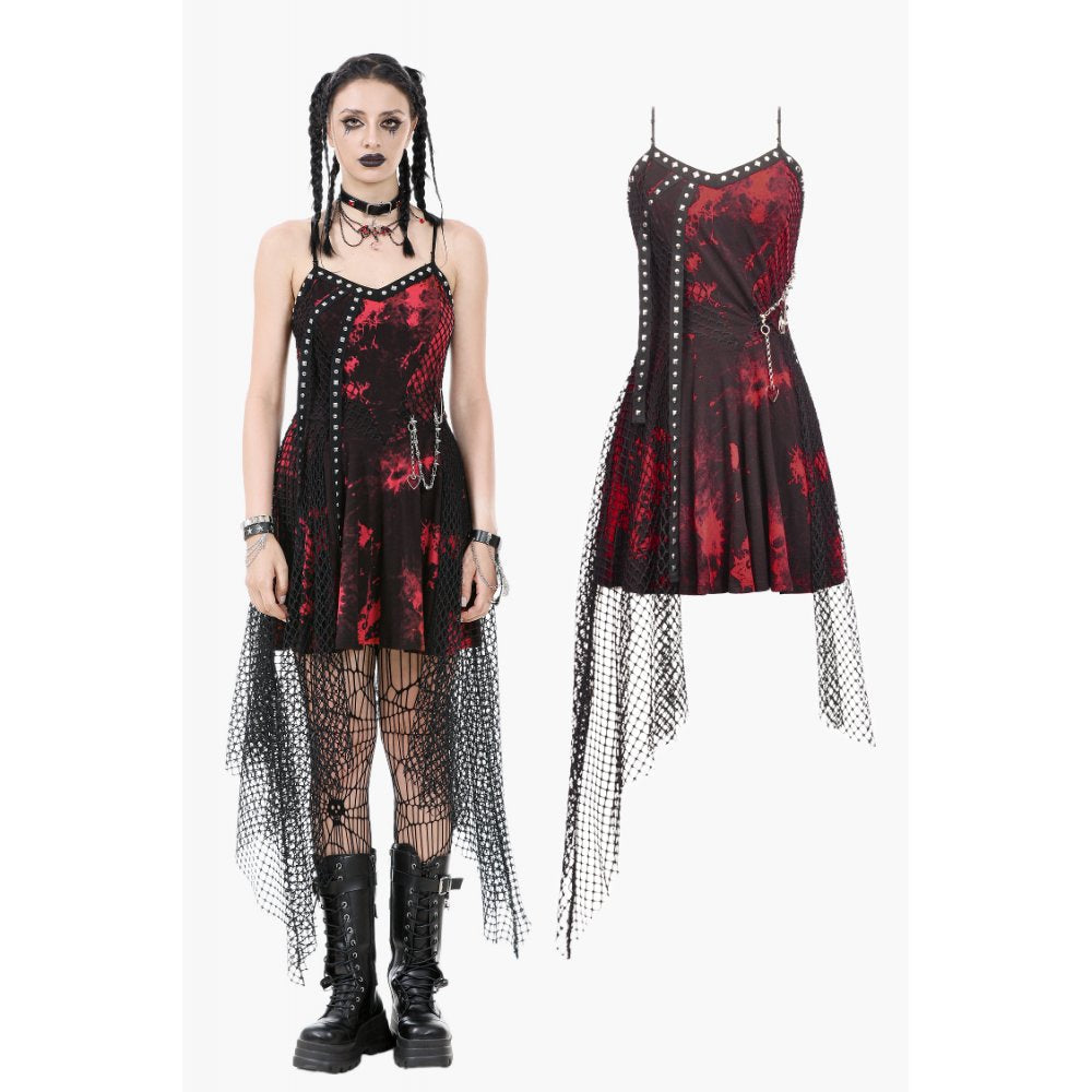 Dark in Love Dress Bellatrix Red and Black Mesh Asymmetrical UK 8-22 - QHA UK