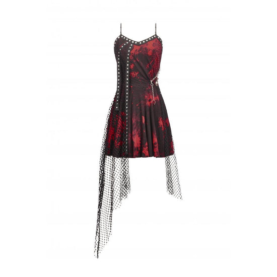 Dark in Love Dress Bellatrix Red and Black Mesh Asymmetrical UK 8-22 - QHA UK