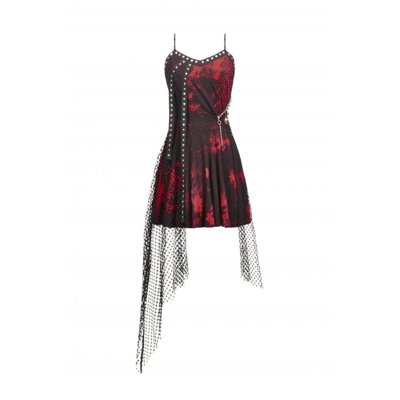 Dark in Love Dress Bellatrix Red and Black Mesh Asymmetrical UK 8-22 - QHA UK