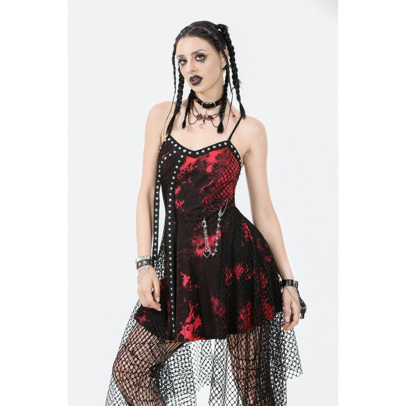 Dark in Love Dress Bellatrix Red and Black Mesh Asymmetrical UK 8-22 - QHA UK