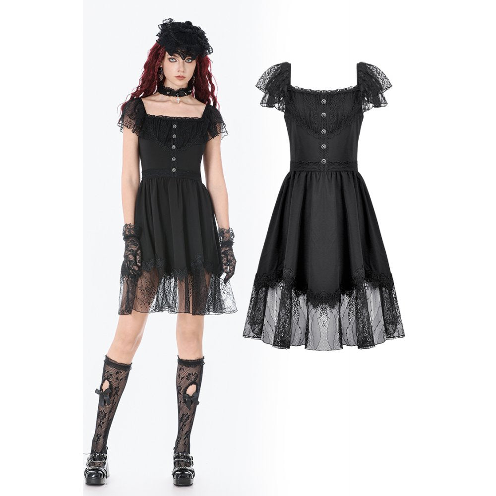 Dark in Love Gothic Dress Black Sweet Bow Lace UK 8-18 - QHA UK