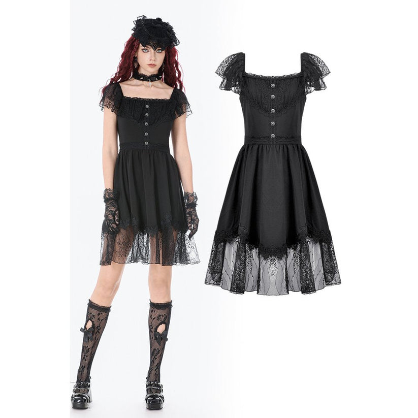 Dark in Love Gothic Dress Black Sweet Bow Lace UK 8-18 - QHA UK