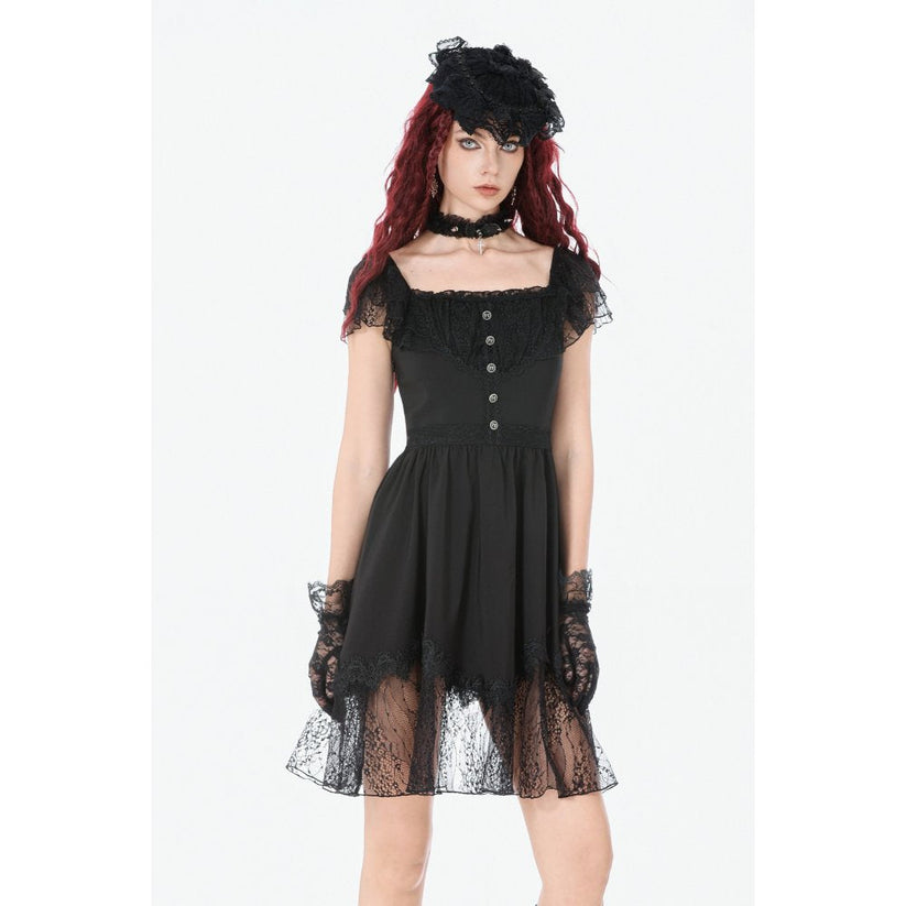 Dark in Love Gothic Dress Black Sweet Bow Lace UK 8-18 - QHA UK