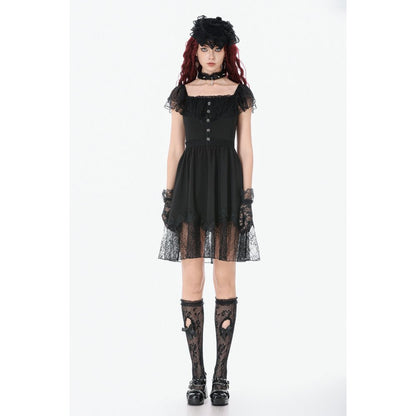 Dark in Love Gothic Dress Black Sweet Bow Lace UK 8-18 - QHA UK