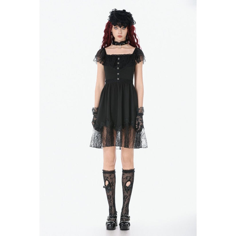 Dark in Love Gothic Dress Black Sweet Bow Lace UK 8-18 - QHA UK