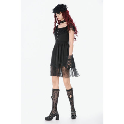 Dark in Love Gothic Dress Black Sweet Bow Lace UK 8-18 - QHA UK