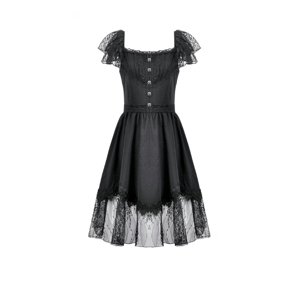 Dark in Love Gothic Dress Black Sweet Bow Lace UK 8-18 - QHA UK