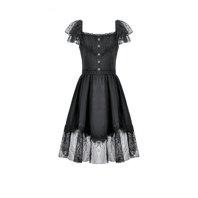 Dark in Love Gothic Dress Black Sweet Bow Lace UK 8-18 - QHA UK