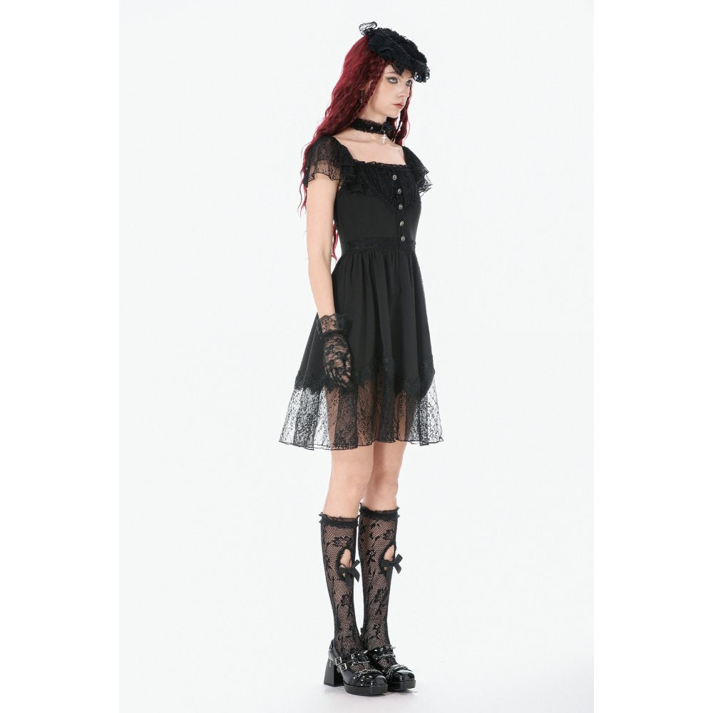 Dark in Love Gothic Dress Black Sweet Bow Lace UK 8-18 - QHA UK