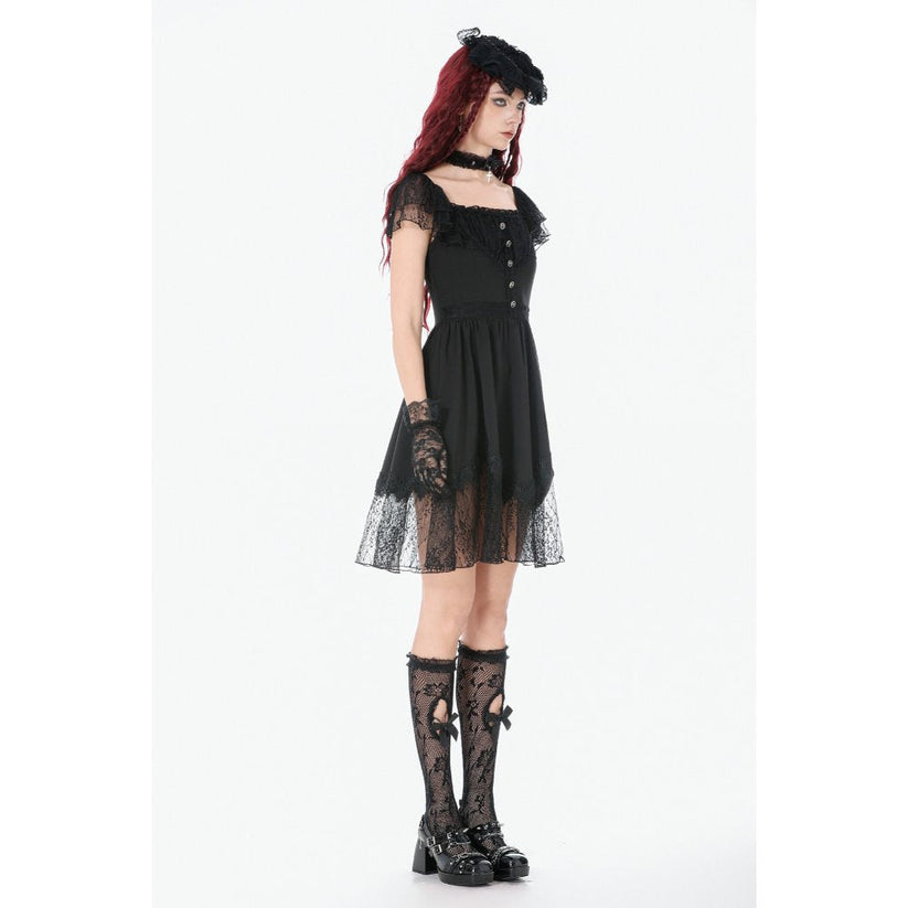 Dark in Love Gothic Dress Black Sweet Bow Lace UK 8-18 - QHA UK