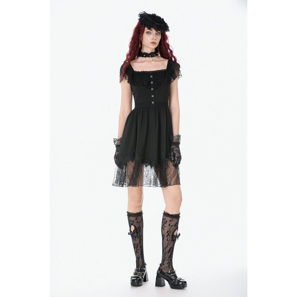 Dark in Love Gothic Dress Black Sweet Bow Lace UK 8-18 - QHA UK