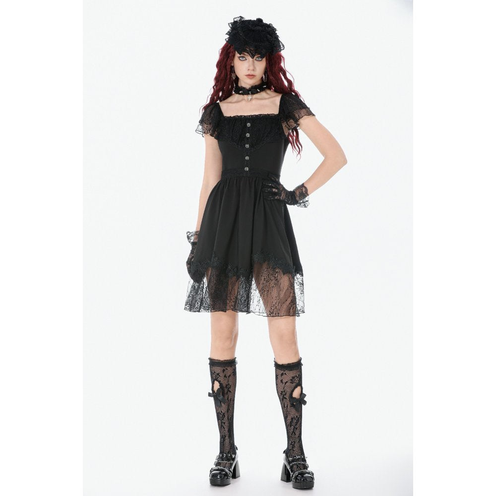 Dark in Love Gothic Dress Black Sweet Bow Lace UK 8-18 - QHA UK