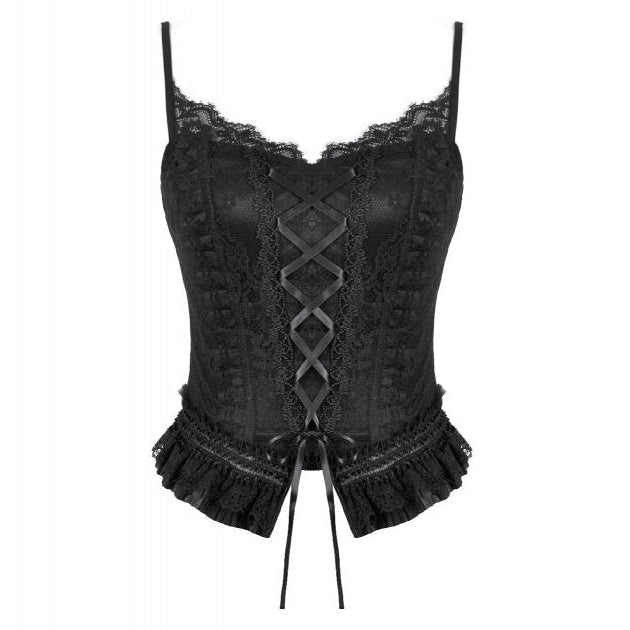 Dark in Love Women's Camisole Top Black Lace Court Lace-Up UK 8-18 - QHA UK