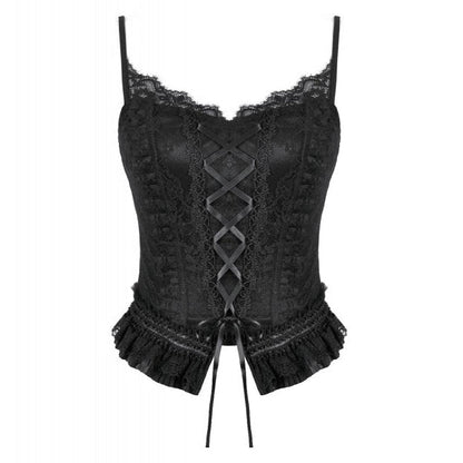 Dark in Love Women's Camisole Top Black Lace Court Lace-Up UK 8-18 - QHA UK