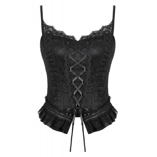 Dark in Love Women's Camisole Top Black Lace Court Lace-Up UK 8-18 - QHA UK
