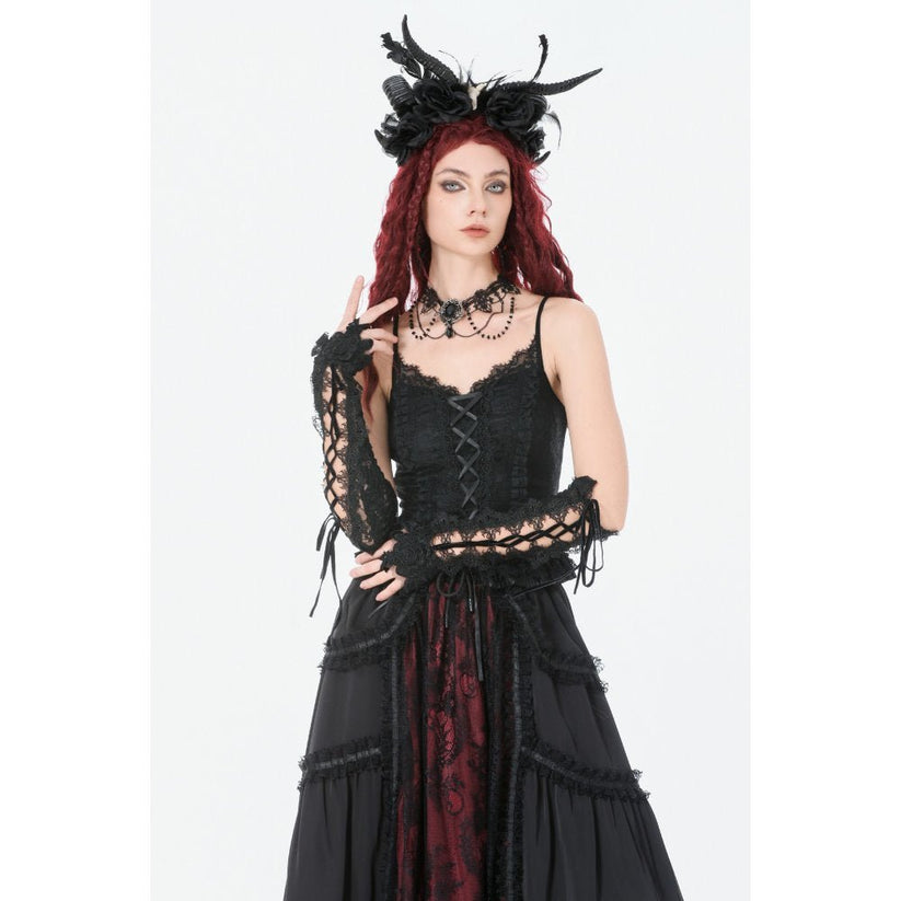 Dark in Love Women's Camisole Top Black Lace Court Lace-Up UK 8-18 - QHA UK
