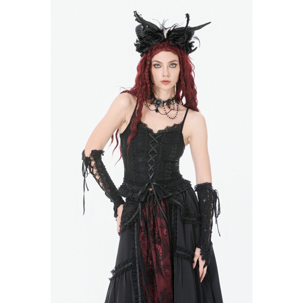 Dark in Love Women's Camisole Top Black Lace Court Lace-Up UK 8-18 - QHA UK