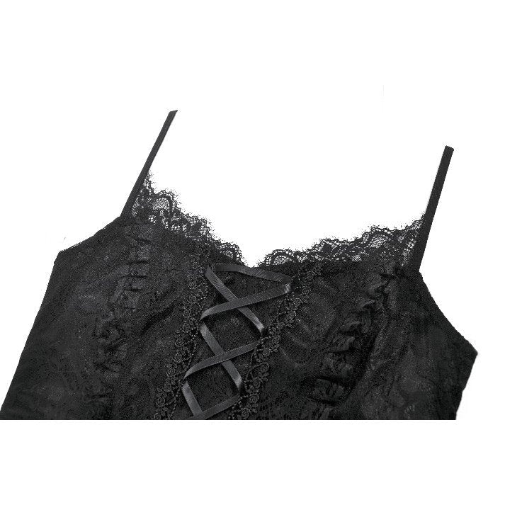 Dark in Love Women's Camisole Top Black Lace Court Lace-Up UK 8-18 - QHA UK
