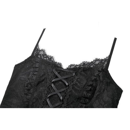 Dark in Love Women's Camisole Top Black Lace Court Lace-Up UK 8-18 - QHA UK
